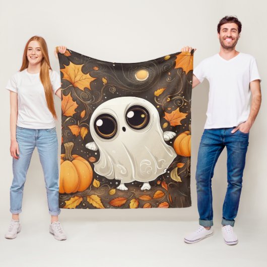 Couverture Polaire Petit fantôme d'Halloween (En situation)