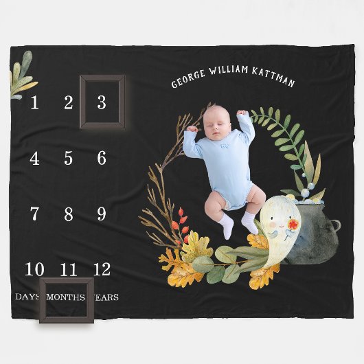 Couverture Polaire Petit Fantôme Halloween Baby Milestone Blanket