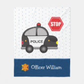 Couverture Polaire Petit Garçon policier et voiture (Devant)