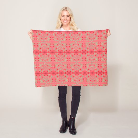 Couverture Polaire Petit Jeu en Rouge Rose et Vert Minty (En situation)