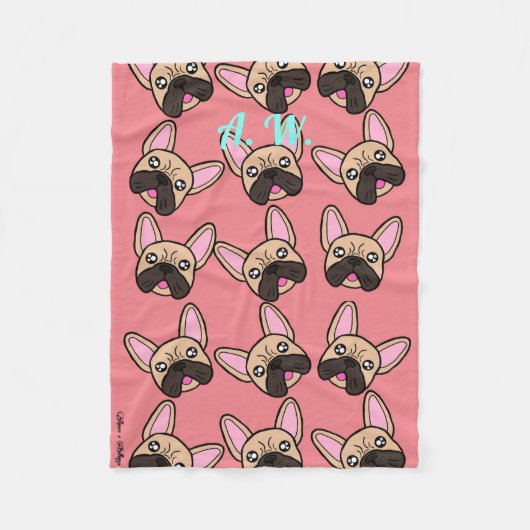 Couverture Polaire Petit Monogramme Motif de Chien de Kawaii (Devant)