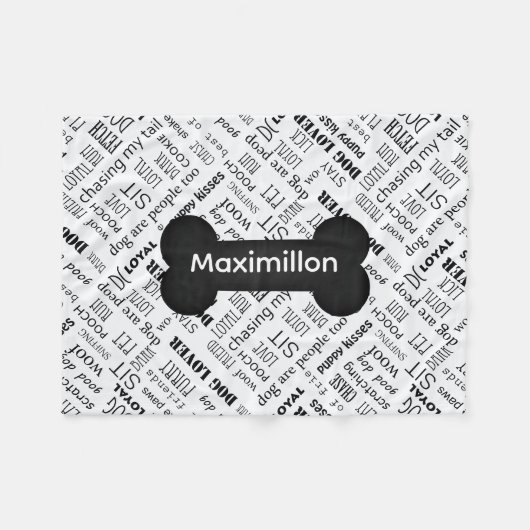 Couverture Polaire PETIT os noir avec nom sur blanc (Devant (Horizontal))