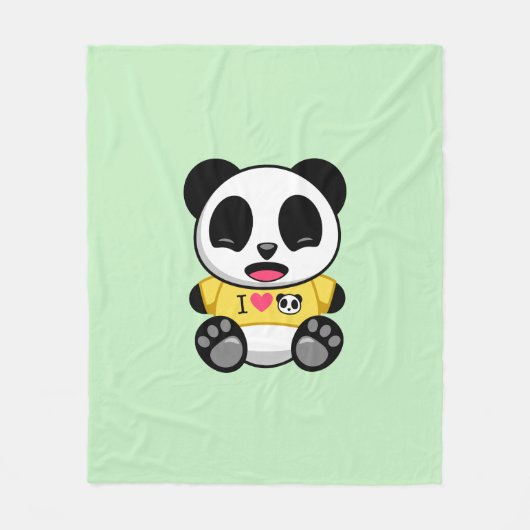 Couverture Polaire Petit Panda mignonne en T-shirt jaune sur vert (Devant)