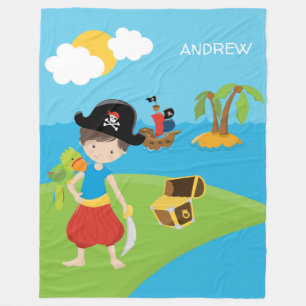 Couverture Polaire Petit petit pirate garçon avec trésor et perroquet