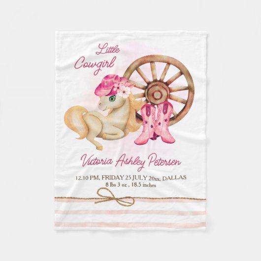 Couverture Polaire Petite cowgirl chevaux statistiques de naissance b (Devant)