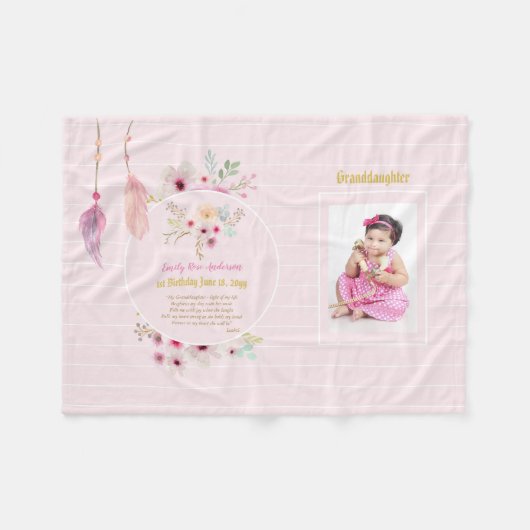 Couverture Polaire Petite-fille 1er anniversaire PHOTO POEM NOM & Dat (Devant (Horizontal))