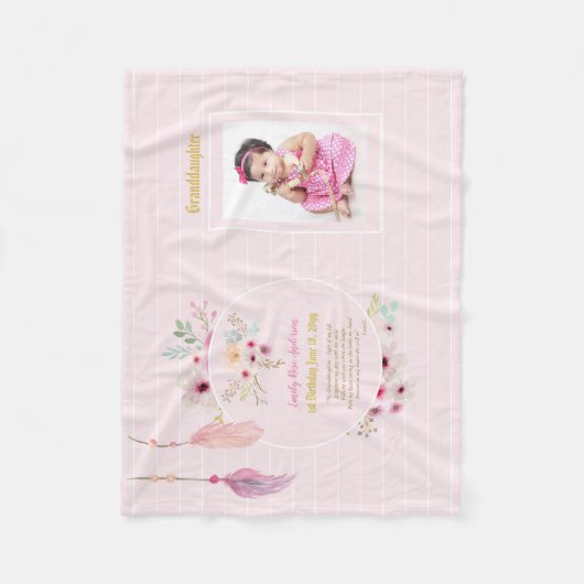 Couverture Polaire Petite-fille 1er anniversaire PHOTO POEM NOM & Dat (Devant)