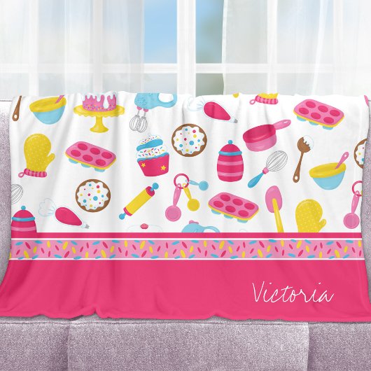 Couverture Polaire Petite fille Baker Cuisine rose Motif Chef enfant