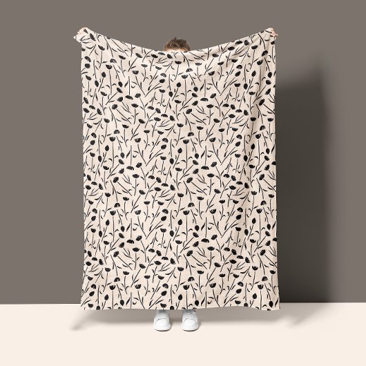 Couverture Polaire Petite Fleur Foncé Brun & Crème