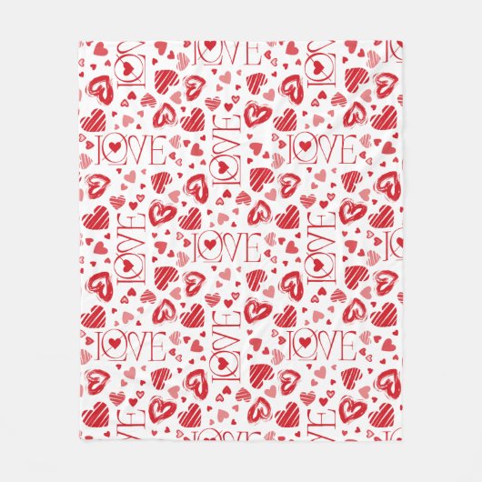 Couverture Polaire Petite mignonne Rouge Blanc & Coeurs Rose Saint Va (Devant)