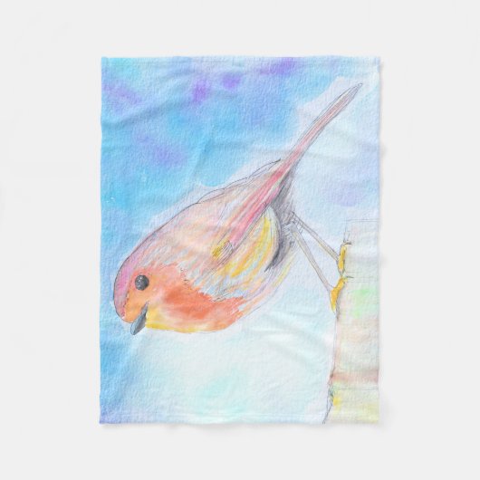 Couverture Polaire Petite peinture à l'aquarelle Robin (Devant)