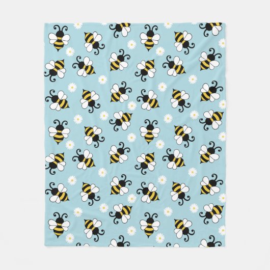 Couverture Polaire Petites abeilles mignonnes et fleurs marguerites m (Devant)