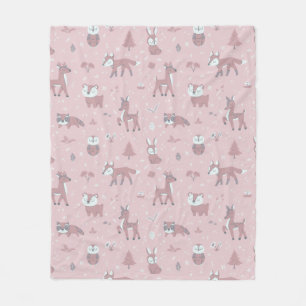 Couverture Polaire Petites créatures forestières endormies roses