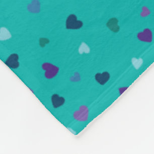 Couverture Polaire Petits cœurs, violet, sarcelle, bleu sur turquoise