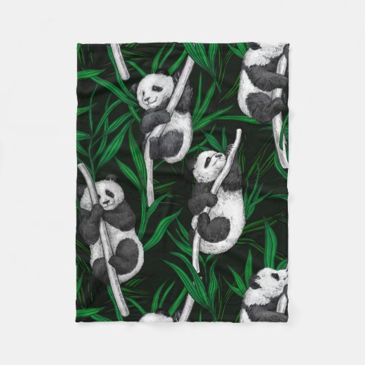 Couverture Polaire Petits panda sur vert foncé (Devant)