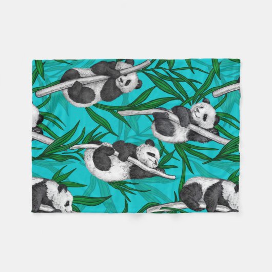 Couverture Polaire Petits panda turquoise (Devant (Horizontal))