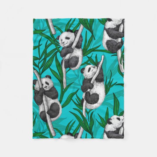 Couverture Polaire Petits panda turquoise (Devant)