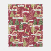 Couverture Polaire Petits rennes arbres de Noël monogramme rouge (Devant)