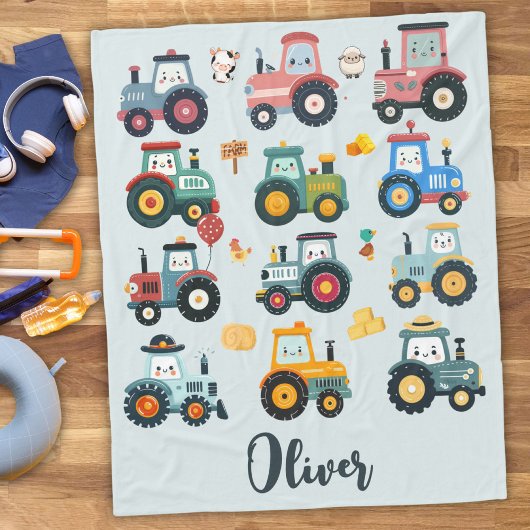 Couverture Polaire Petits tracteurs mignons de bébé dans une ferme