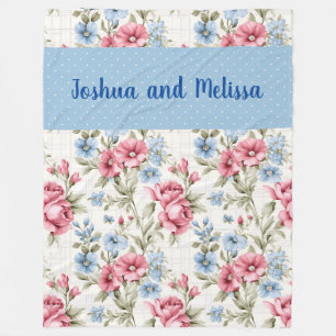 Couverture Polaire Petunias roses et Sky Blue Daisies - Pois