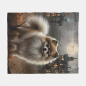 Couverture Polaire Peur d'Halloween de Poméranie (Devant (Horizontal))