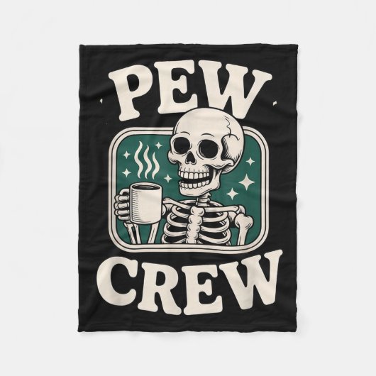 Couverture Polaire Pew Crew Skeleton With Coffee, Funny Church Tee  (Devant)