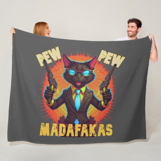 Couverture Polaire Pew Pew Madafakas Chat noir (En situation)
