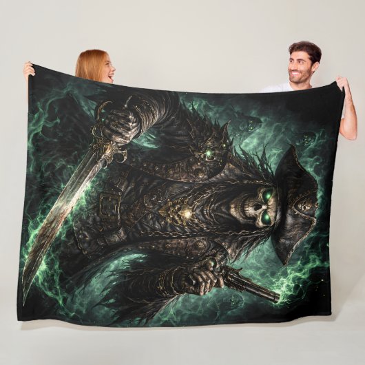 Couverture Polaire Phantom Pirate Skull – Dark Fantasy Reaper Fleece (En situation)