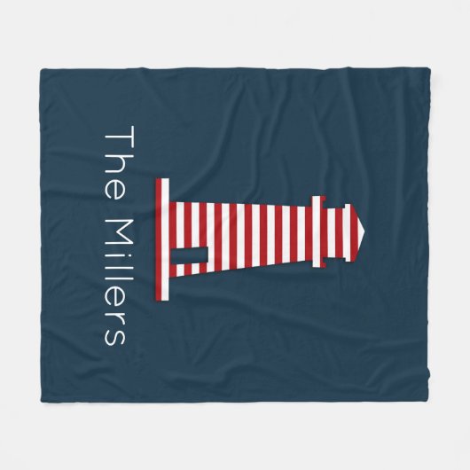 Couverture Polaire Phare rayé Nautique Rouge Blanc Bleu NOM (Devant (Horizontal))