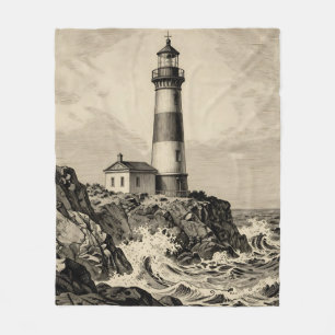 Couverture Polaire Phare rayé vintage côte orageuse