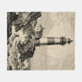 Couverture Polaire Phare rayé vintage côte orageuse (Devant (Horizontal))