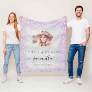 Couverture Polaire Photo Anniversaire argent violet parties scintilla