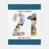 Couverture Polaire Photo Collage 21e Anniversaire Bleu Blanc Photo (Devant)