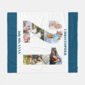 Couverture Polaire Photo Collage 21e Anniversaire Bleu Blanc Photo (Devant (Horizontal))