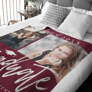 Couverture Polaire Photo Collage Graduation Fleece Blanket Bourgogne