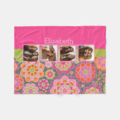 Couverture Polaire Photo Collage Hot rose Orange Fleurs funky (Devant (Horizontal))