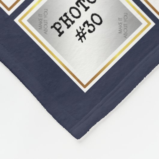 Couverture Polaire Photo Collage Monogram Gold Frame Editable Blue (Coin)