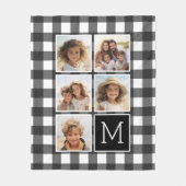 Couverture Polaire Photo Collage Monogramme Blanc Noir Buffalo Plaid (Devant)