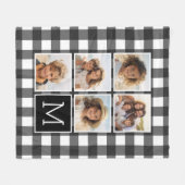 Couverture Polaire Photo Collage Monogramme Blanc Noir Buffalo Plaid (Devant (Horizontal))