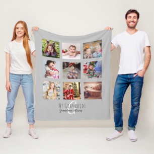 Couverture Polaire Photo Collage Monogramme Grand-Parrain Gris Gris
