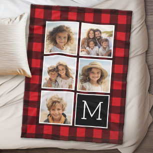 Couverture Polaire Photo Collage Monogramme Rouge Buffle Noir Plaid