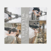 Couverture Polaire Photo Collage Mr & Mrs Newlyhed Monogram Grey (Devant (Horizontal))