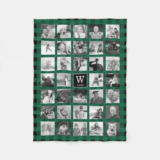 Couverture Polaire Photo Collage Rustic Green Black Buffalo Plaid (Devant)