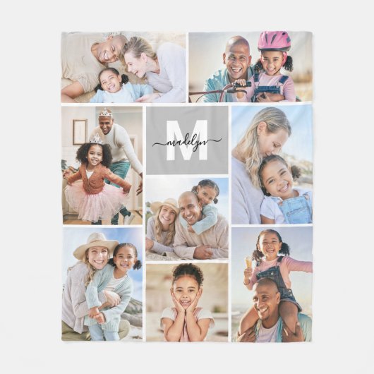Couverture Polaire Photo Collage simple Monogramme (Devant)