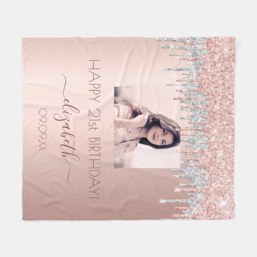 Couverture Polaire Photo d'anniversaire rose or parties scintillant r (Devant (Horizontal))
