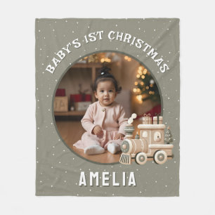 Couverture Polaire Photo de bébé neutre pour le 1er Noël Train Souven