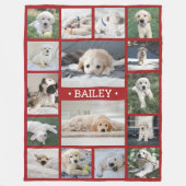 Couverture Polaire Photo de chien Collage mignon moderne rouge et bla (Devant)