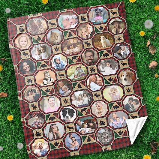 Couverture Polaire Photo de famille Collage Couette à bison noir roug