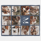 Couverture Polaire Photo de famille moderne Collage Monogramme Marine (Devant (Horizontal))