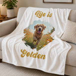 Couverture Polaire Photo de Golden Retriever La vie est dorée